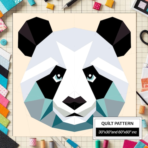Panda FPP Quilt Pattern: Modern FPP • Animal Patchwork Quilt Block • FPP Vorlagen (30x30/60x60 inches)