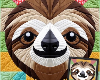 Sloth FPP Quilt Pattern: Modern FPP • Animal Patchwork Quilt Block • FPP Vorlagen (30x30/60x60 inches)