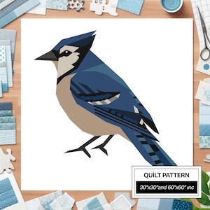 Blue Jay Bird FPP Quilt Pattern: Modern FPP • Animal Patchwork Quilt Block • FPP Vorlagen (30x30/60x60 inches)