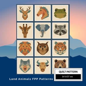 Land Animals FPP Quilt Pattern: Easy Beginner Quilt Block • FPP Vorlagen • Modern FPP • Animal Patchwork Quilt Block