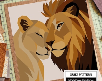 Lion Lovers FPP Quilt Pattern: Modern FPP • Animal Patchwork Quilt Block • FPP Vorlagen (30x30/60x60 inches)