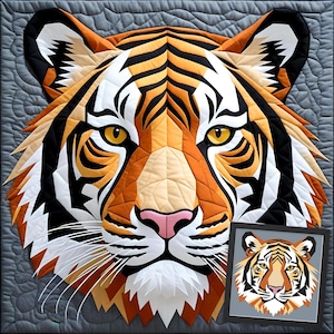 Modello trapunta tigre, modello trapunta tigre design, modello patchwork cucito per tigre, patchwork animali, modello FPP, modello trapunta
