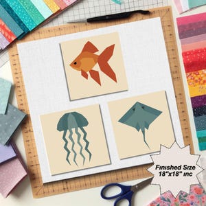 Sea Creature Quilt Pattern: Goldfish, Stingray, Jellyfish FPP (PDF Download)