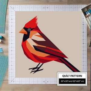 Cardinal Bird FPP Quilt Pattern: Modern FPP • Animal Patchwork Quilt Block • FPP Vorlagen (30x30/60x60 inches)
