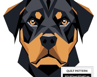 Modello per quilt Rottweiler FPP: FPP moderno • Blocco per quilt patchwork con animali • FPP Vorlagen (30x30/60x60 pollici)