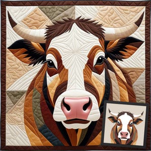 Modèle de courtepointe Bull FPP (30x30/60x60 pouces) : FPP moderne • Courtepointe patchwork animalière