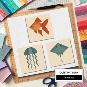 Motif de courtepointe FPP poisson rouge, méduse pastenague et méduse : bloc de courtepointe facile pour débutant • FPP Vorlagen • FPP moderne • Bloc de courtepointe animal