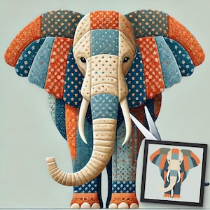 Modello di carta da patchwork Elephant Foundation, modello di trapunta Elephant design, modello di cucito patchwork per Elephant, patchwork di animali, modello FPP