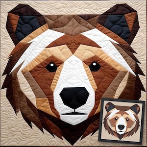 Bear FPP Quilt Pattern: Modern FPP • Animal Patchwork Quilt Block • FPP Vorlagen (30x30/60x60 inches)