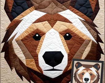Bären-Patchwork-Quiltmuster (30x30/60x60 Zoll): Moderner Patchwork-Quilt • Tier-Patchwork-Quilt