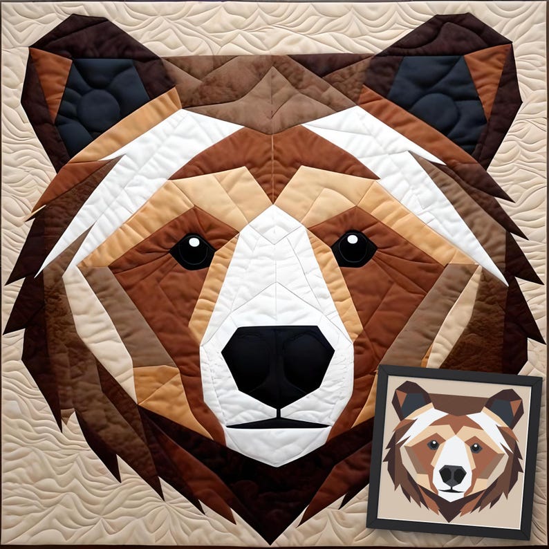 Bear FPP Quilt Pattern (30x30/60x60 inc): Modern FPP • Animal Patchwork Quilt image 1