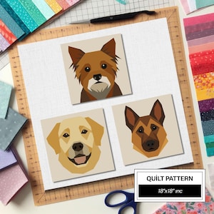 German Shepherd Golden Retriever Yorkshire Terrier Dog FPP Quilt Pattern: Easy Beginner Quilt Block • FPP Vorlagen • Modern FPP • Patchwork