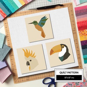 Tukan Kolibri Kakadu Vogel FPP Quilt Muster: Anfänger Quilt Block • FPP Vorlagen • Moderne FPP • Tier Patchwork Quilt Block