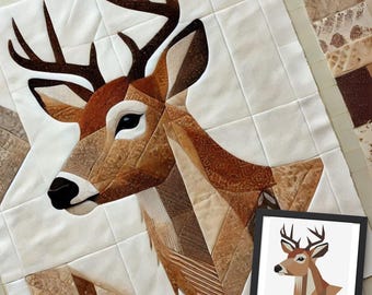 Deer FPP Quilt Pattern: Modern FPP • Animal Patchwork Quilt Block • FPP Vorlagen(30x35/60x65 inches)