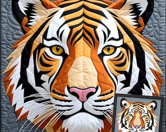 Tiger FPP Quilt Pattern: Modern FPP • Animal Patchwork Quilt Block • FPP Vorlagen (30x30/60x60 inches)