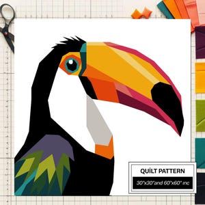 Toucan FPP Quilt Pattern: Modern FPP • Animal Patchwork Quilt Block • FPP Vorlagen (30x30/60x60 inches)