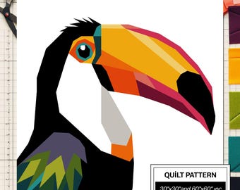 Toucan FPP Quilt Pattern: Modern FPP • Animal Patchwork Quilt Block • FPP Vorlagen (30x30/60x60 inches)