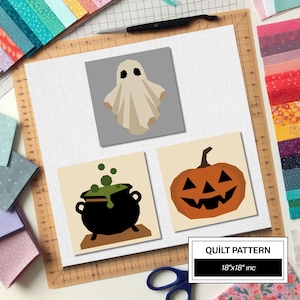 Halloween Pumpkin Ghost Cauldron FPP Quilt Pattern: Modern FPP • Easy Beginner Quilt Block • FPP Vorlagen