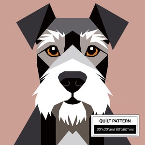Patrón de colcha FPP Schnauzer: FPP moderno • Bloque de colcha de patchwork animal • Plantillas FPP (30x30/60x60 pulgadas)