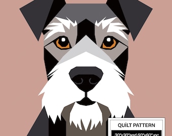 Modello per trapunta Schnauzer FPP: FPP moderno • Blocco per trapunta patchwork con animali • FPP Vorlagen (30x30/60x60 pollici)