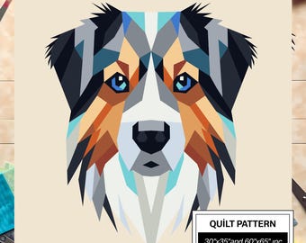 Dog FPP Quilt Pattern: Modern FPP • Animal Patchwork Quilt Block • FPP Vorlagen (30x35/60x65 inches)