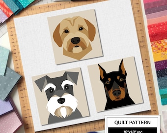 Modello trapunta FPP per cani Labradoodle Doberman Schnauzer: Blocco trapunta facile per principianti • Vorlagen FPP • FPP moderno • Blocco trapunta patchwork con animali