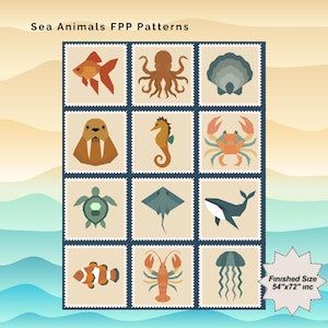 Sea Animals FPP Patterns Paper Piecing Pattern Design, Patchwork Sewing Pattern, Patchwork Template, FPP Pattern