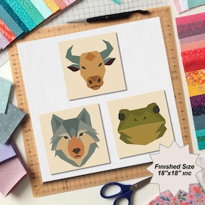 Frog Wolf Bull Quilt Pattern: FPP Patchwork Templates (PDF Download)