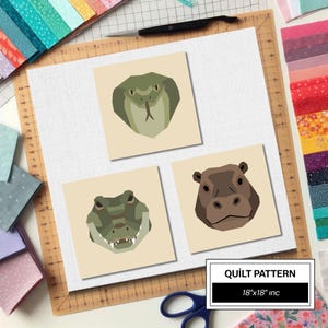 Snake Hippopotamus Crocodile FPP Quilt Pattern: Easy Beginner Quilt Block • FPP Vorlagen • Modern FPP • Animal Patchwork Quilt Block