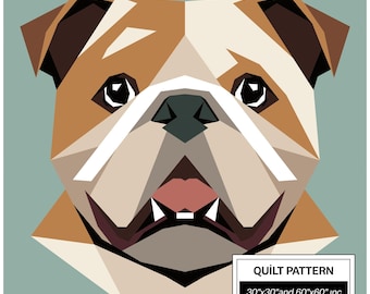 Modello trapunta Bulldog FPP: FPP moderno • Blocco trapunta patchwork animali • FPP Vorlagen (30x30/60x60 pollici)