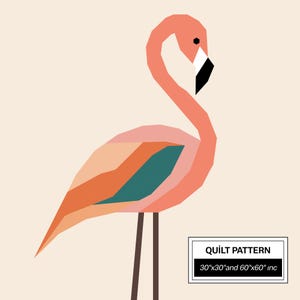 Flamingo FPP Quilt Pattern: Modern FPP • Animal Patchwork Quilt Block • FPP Vorlagen (30x30/60x60 inches)