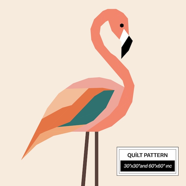 Flamingo FPP Quilt Pattern (30x30/60x60 inc): Modern FPP • Animal Patchwork Quilt