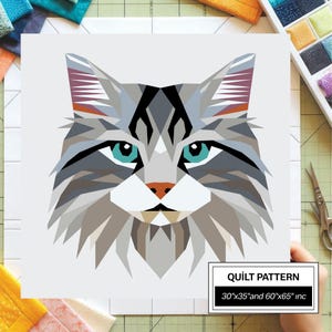 Patrón de colcha FPP de gato: FPP moderno • Bloque de colcha de patchwork de animales • Plantillas FPP (30x35/60x65 pulgadas)
