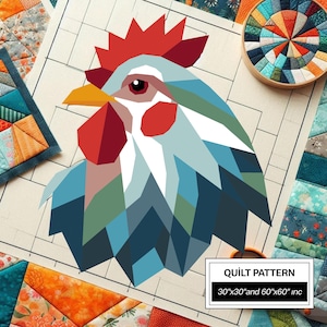 Chicken FPP Quilt Pattern: Modern FPP • Animal Patchwork Quilt Block • FPP Vorlagen (30x30/60x60 inches)