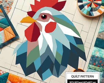 Modello per quilt FPP con pollo: FPP moderno • Blocco per quilt patchwork con animali • FPP Vorlagen (30x30/60x60 pollici)