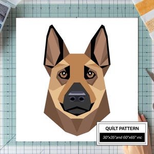 German Shepherd FPP Quilt Pattern: Modern FPP • Animal Patchwork Quilt Block • FPP Vorlagen (30x35/60x65 inches)