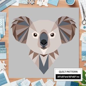 Koala FPP Quilt Anleitung: Moderne FPP • Tier Patchwork Quilt Block • FPP Vorlagen (30x30/60x60 inches)