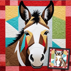 Donkey Foundatıon Paper Pıecıng Pattern,Quılt pattern donkey desıgn,Patchwork sewıng pattern for donkey,Animal patchwork,FPP Pattern