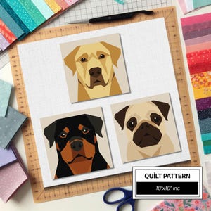 Patrón de colcha FPP para perros Labrador Retriever, Pug y Rottweiler: Bloque de colcha fácil para principiantes • Plantillas FPP • FPP moderno • Bloque de patchwork de animales