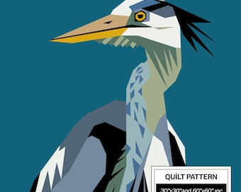 Modello trapunta Heron FPP: FPP moderno • Blocco trapunta patchwork animali • FPP Vorlagen (30x30/60x60 pollici)