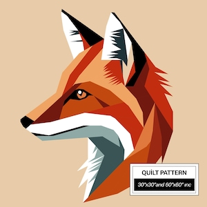 Wzór kołdry Fox FPP: Nowoczesny FPP • Blok patchworkowy z motywem zwierząt • Podkład FPP (30x30/60x60 cali)