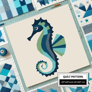 Seahorse FPP-quiltpatroon: moderne FPP • Quiltblok met dierenpatchwork • FPP Vorlagen (20 x 30/40 x 60 inch)