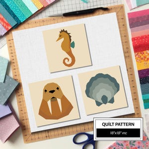 Scallop Shell Walrus Seahorse FPP Quilt Pattern: Easy Beginner Quilt Block • FPP Vorlagen • Modern FPP • Animal Patchwork Quilt Block