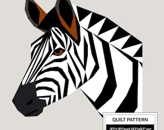Zebra FPP Quilt Pattern: Modern FPP • Animal Patchwork Quilt Block • FPP Vorlagen (30x30/60x60 inches)