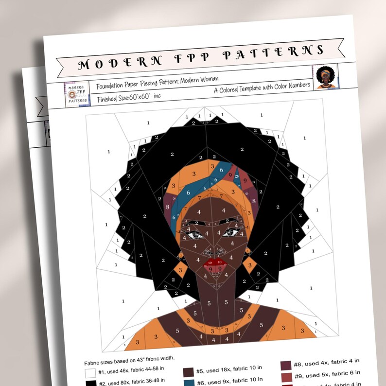 Fpp Pattern Design African Woman FPP Pattern: Modern FPP • Characterl Patchwork Quilt ...
