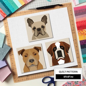 Modèle de courtepointe en FPP pour chien pitbull Saint-Bernard : bloc de courtepointe facile pour débutant • FPP Vorlagen • FPP moderne • bloc patchwork animal