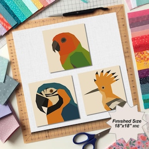 Hoopoe, Lovebird, Macaw Bird Quilt Pattern: FPP Patchwork (PDF Download)