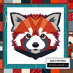 Red Panda FPP-quiltpatroon: moderne FPP • Quiltblok met dierenpatchwork • FPP-vorlagen (30 x 30/60 x 60 inch)