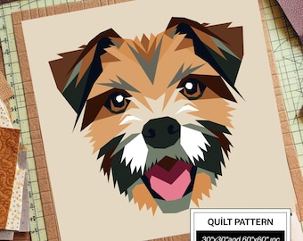 Modello per trapunta FPP Border Terrier: FPP moderno • Blocco per trapunta patchwork con animali • FPP Vorlagen (30x30/60x60 pollici)