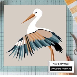 Stork FPP-quiltpatroon: moderne FPP • Quiltblok met dierenpatchwork • FPP Vorlagen (30 x 30/60 x 60 inch)